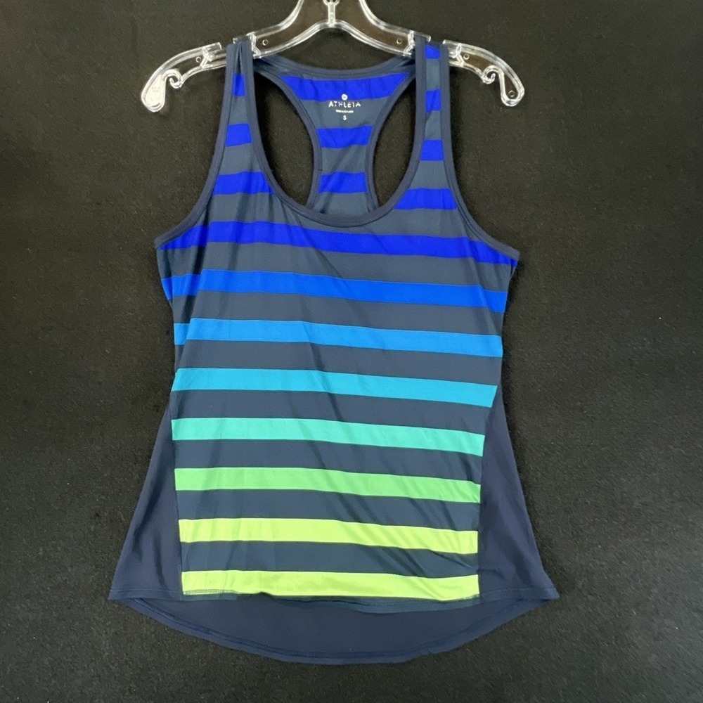 Athleta Striped Racerback Tank Top Blue Green Womens Small Active Workout Mesh